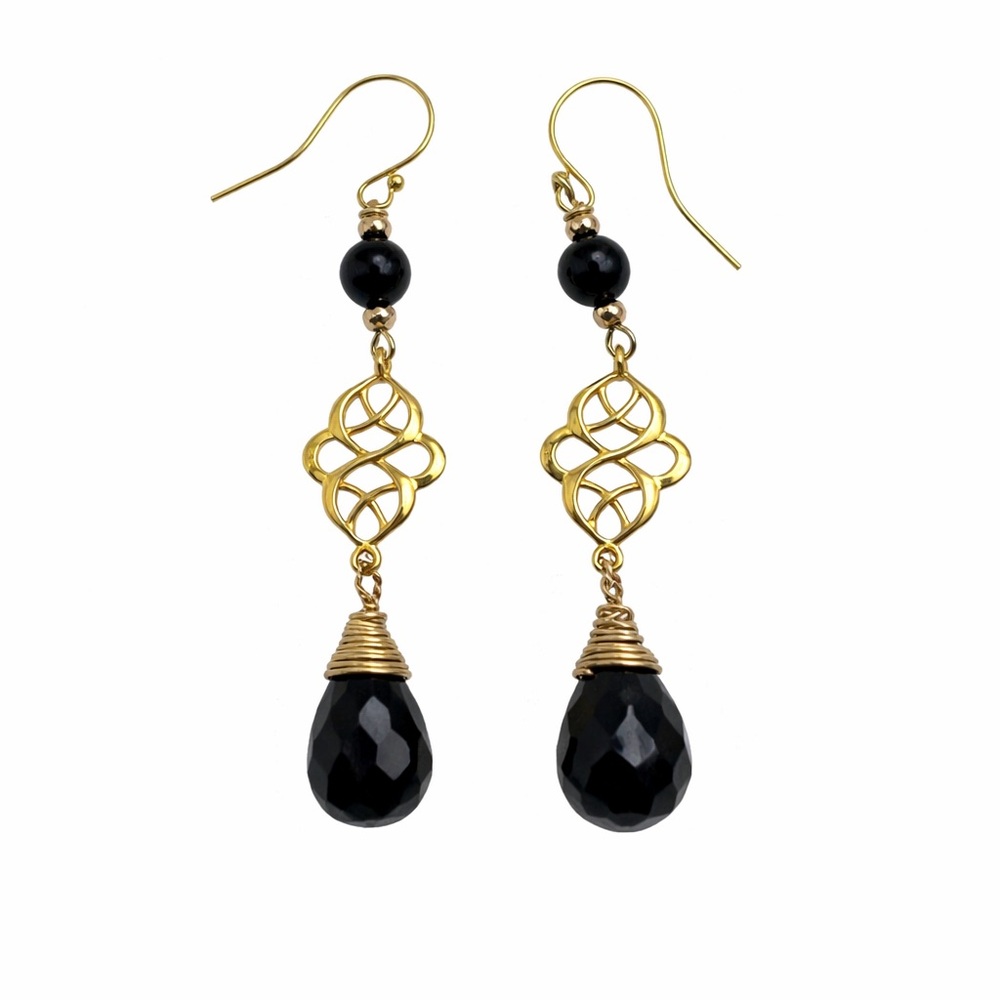HK9019 S925 Black Onyx Dangle Earrings